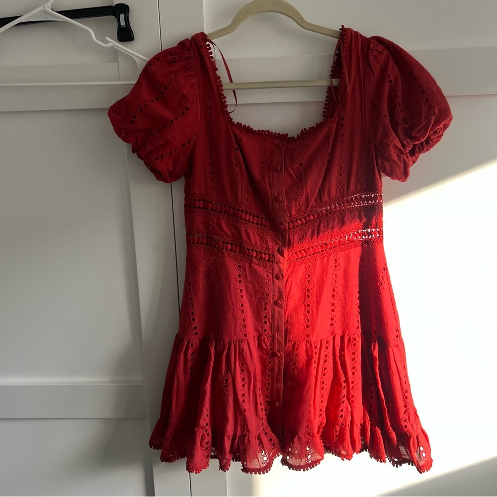 Ina Red Eyelet Puff Sleeve Mini Dress | Romantic Flowy Summer Dress